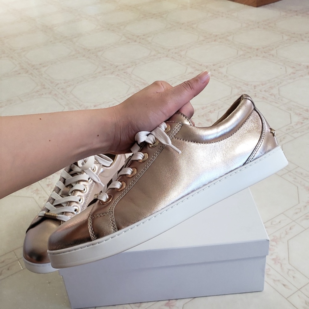 NWT Jimmy Choo Shoes Leather Sneaker Rose Gold Designer Luxury Sneaker Presents - Picture 13 of 16